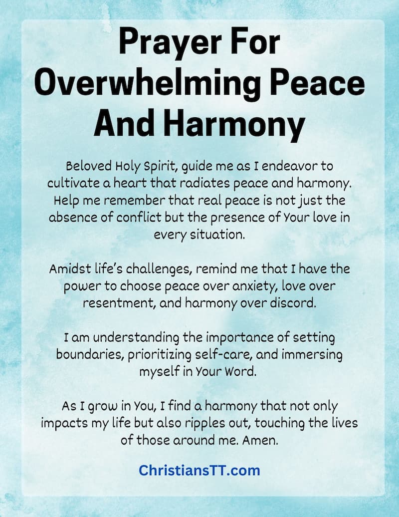 Prayer For Overwhelming Peace And Harmony