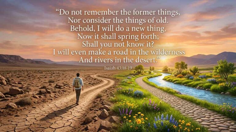 “Do not remember the former things, Nor consider the things of old. Behold, I will do a new thing, Now it shall spring forth; Shall you not know it? I will even make a road in the wilderness And rivers in the desert.”