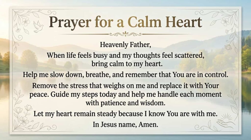 Heavenly Father,
When life feels busy and my thoughts feel scattered, bring calm to my heart.