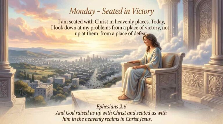 I am seated with Christ in heavenly places. Today, I look down at my problems from a place of victory, not up at them from a place of defeat.